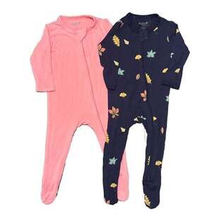 Kyte Baby Bamboo Zipper Footies Bundle Coral and Foliage Prints 3-6 Months